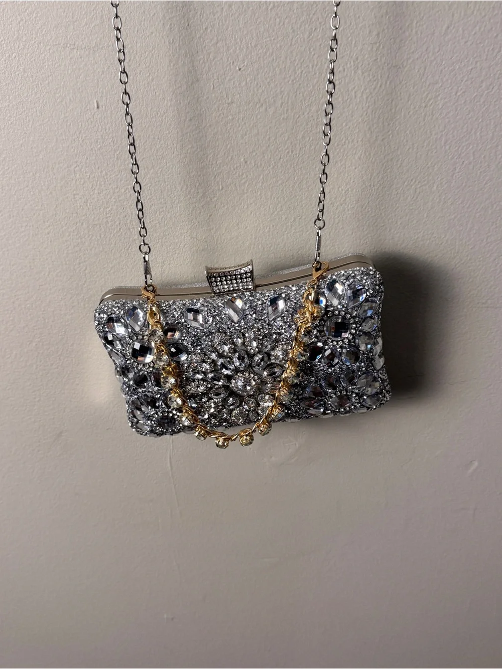Silver Crystal Embellished Evening Clutch